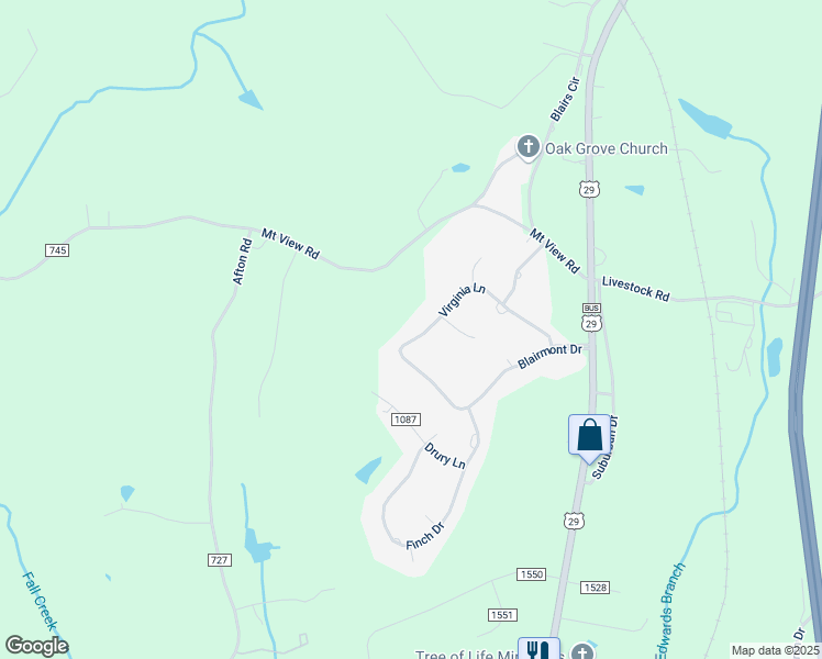 map of restaurants, bars, coffee shops, grocery stores, and more near 3284 Virginia Lane in Danville