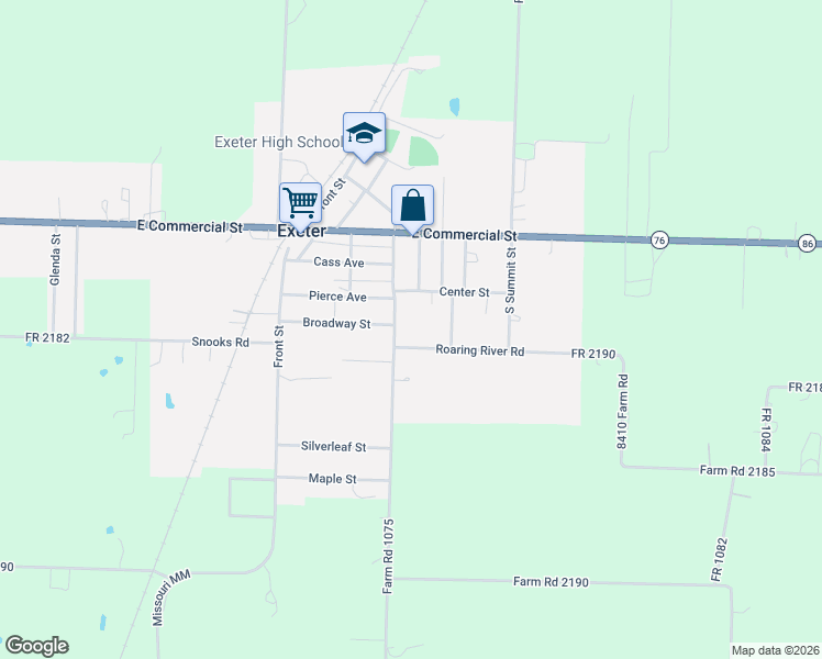 map of restaurants, bars, coffee shops, grocery stores, and more near 403 Roaring River Road in Exeter