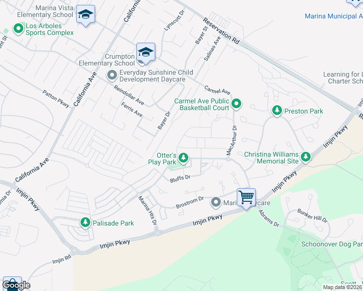 map of restaurants, bars, coffee shops, grocery stores, and more near 585 Santa Lucia Way in Marina