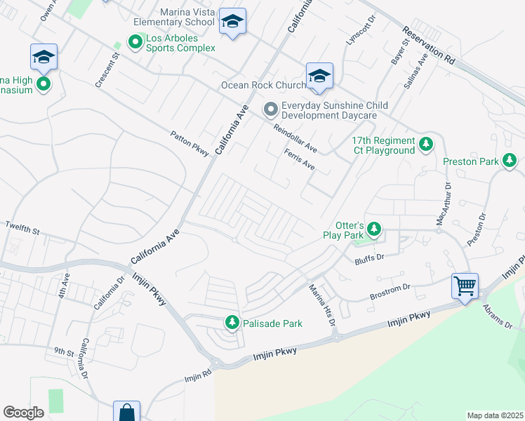 map of restaurants, bars, coffee shops, grocery stores, and more near 469 Weldon Way in Marina