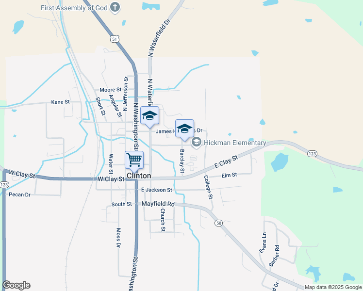 map of restaurants, bars, coffee shops, grocery stores, and more near 416 Mc Morris Street in Clinton