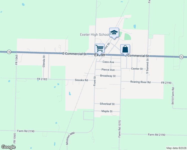 map of restaurants, bars, coffee shops, grocery stores, and more near 210 Farm Road 2182 in Exeter