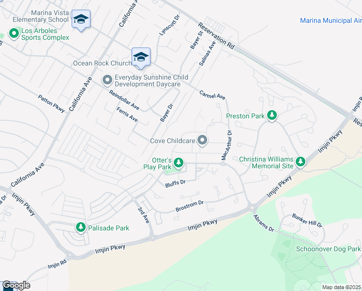 map of restaurants, bars, coffee shops, grocery stores, and more near 586 Santa Ynez Way in Marina
