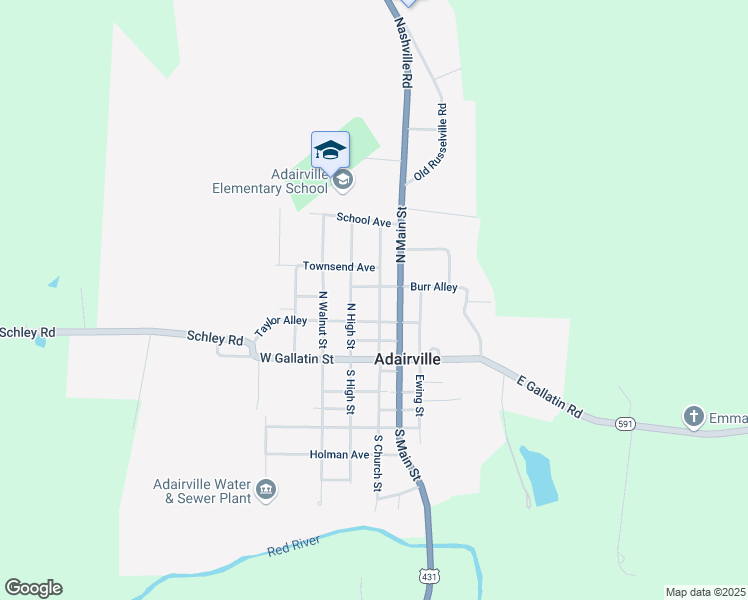 map of restaurants, bars, coffee shops, grocery stores, and more near 325 North Church Street in Adairville