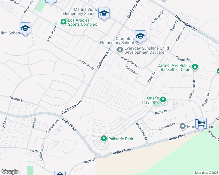 map of restaurants, bars, coffee shops, grocery stores, and more near 451 Weldon Way in Marina