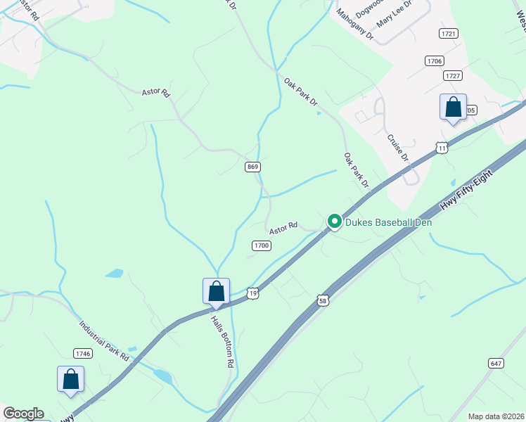 map of restaurants, bars, coffee shops, grocery stores, and more near 19487-19547 Astor Road in Abingdon