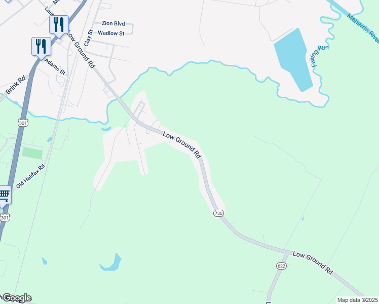 map of restaurants, bars, coffee shops, grocery stores, and more near 719 Low Ground Road in Emporia