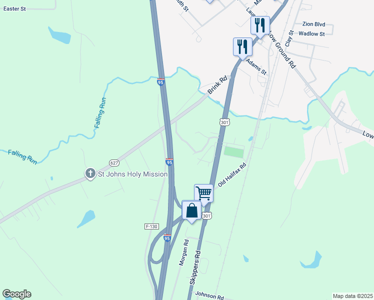 map of restaurants, bars, coffee shops, grocery stores, and more near 374 Brink Road in Emporia
