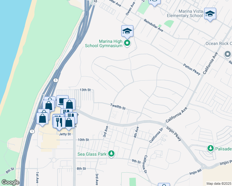 map of restaurants, bars, coffee shops, grocery stores, and more near 204 Hayes Circle in Marina