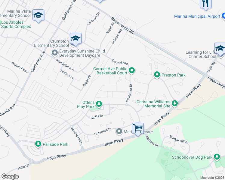 map of restaurants, bars, coffee shops, grocery stores, and more near 605 Santa Ynez Way in Marina