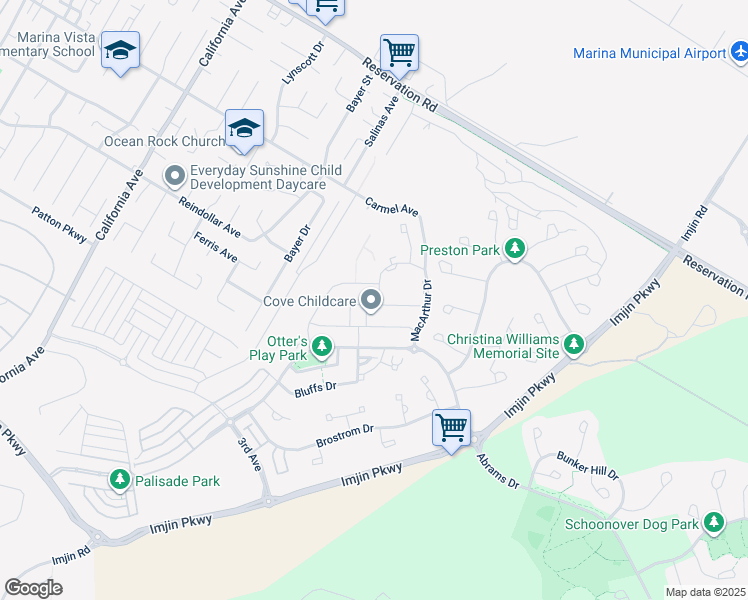 map of restaurants, bars, coffee shops, grocery stores, and more near 609 Santa Ynez Way in Marina