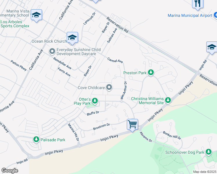 map of restaurants, bars, coffee shops, grocery stores, and more near 607 Santa Ynez Way in Marina