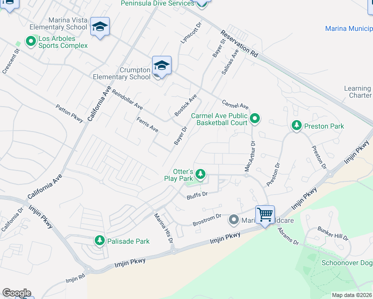 map of restaurants, bars, coffee shops, grocery stores, and more near 3046 Arroyo Drive in Marina