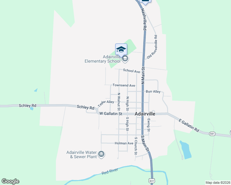map of restaurants, bars, coffee shops, grocery stores, and more near 401-427 Townsend Ave in Adairville