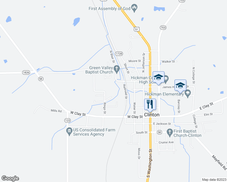 map of restaurants, bars, coffee shops, grocery stores, and more near in Clinton