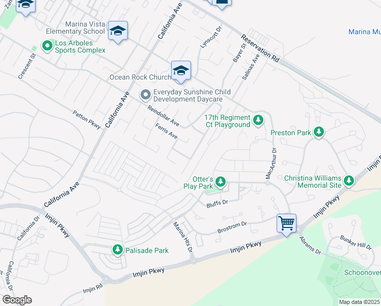 map of restaurants, bars, coffee shops, grocery stores, and more near 3019 Bayer Drive in Marina
