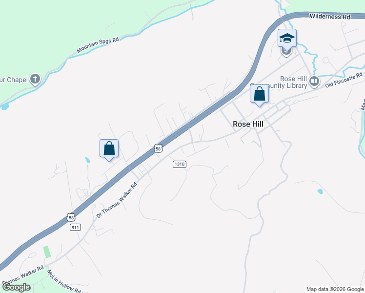map of restaurants, bars, coffee shops, grocery stores, and more near 5755 U.S. 58 Bus in Rose Hill