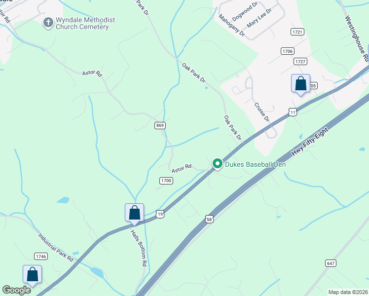 map of restaurants, bars, coffee shops, grocery stores, and more near 19487 Astor Road in Abingdon
