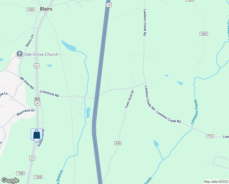 map of restaurants, bars, coffee shops, grocery stores, and more near 732 Livestock Road in Danville