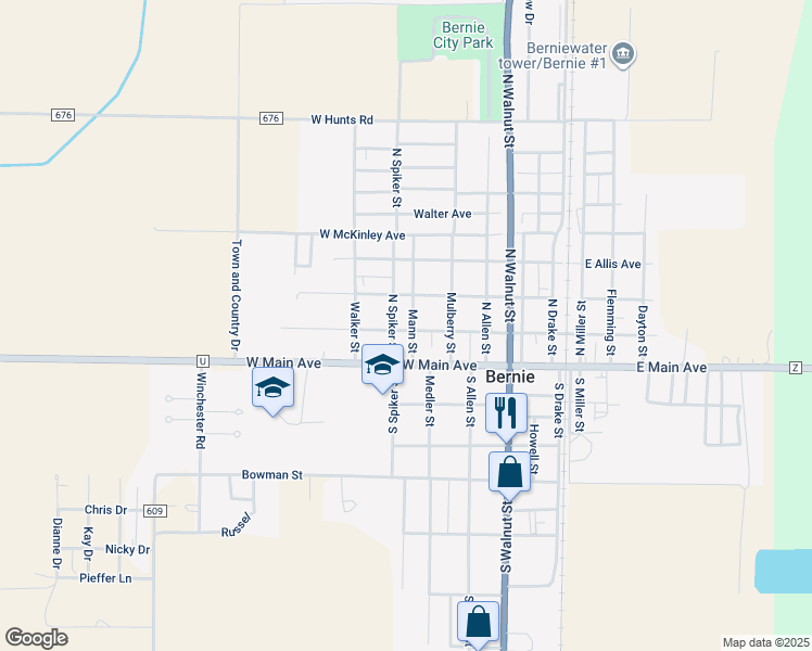 map of restaurants, bars, coffee shops, grocery stores, and more near 202 Mann Street in Bernie