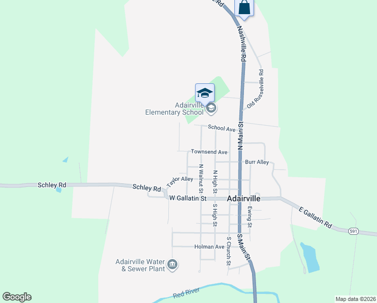 map of restaurants, bars, coffee shops, grocery stores, and more near 427 Townsend Ave in Adairville
