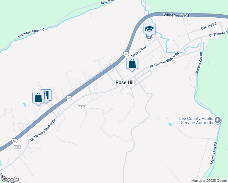 map of restaurants, bars, coffee shops, grocery stores, and more near Stickley Hollow Drive in Rose Hill