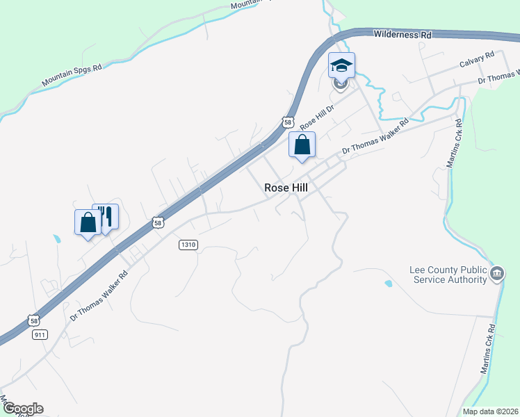 map of restaurants, bars, coffee shops, grocery stores, and more near Stickley Hollow Drive in Rose Hill