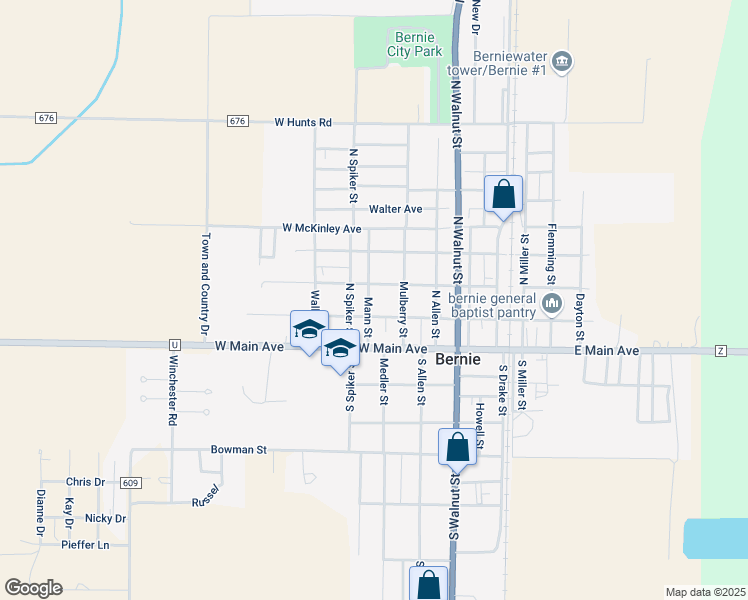 map of restaurants, bars, coffee shops, grocery stores, and more near 202 Mann Street in Bernie