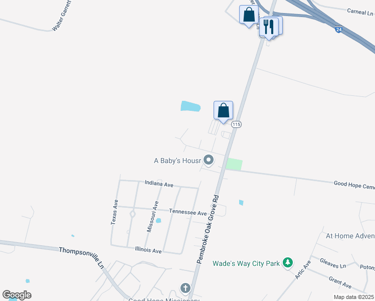 map of restaurants, bars, coffee shops, grocery stores, and more near 145 Man O War Drive in Oak Grove