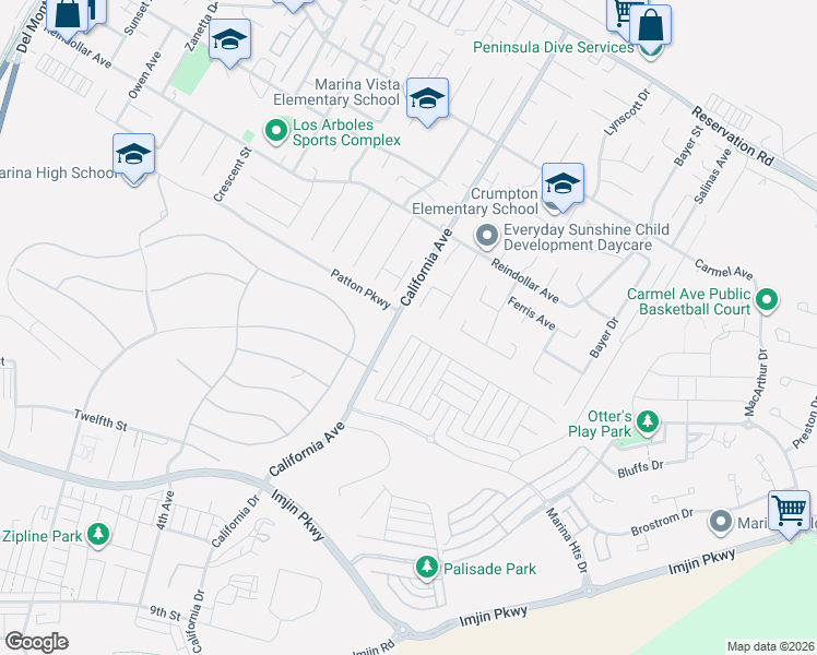 map of restaurants, bars, coffee shops, grocery stores, and more near 495-527 Washington Circle in Marina