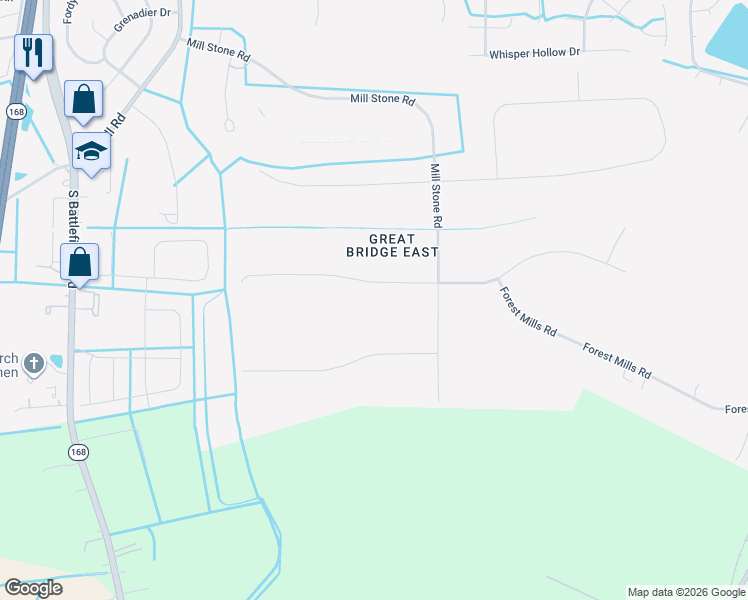 map of restaurants, bars, coffee shops, grocery stores, and more near 528 Fordsmere Road in Chesapeake
