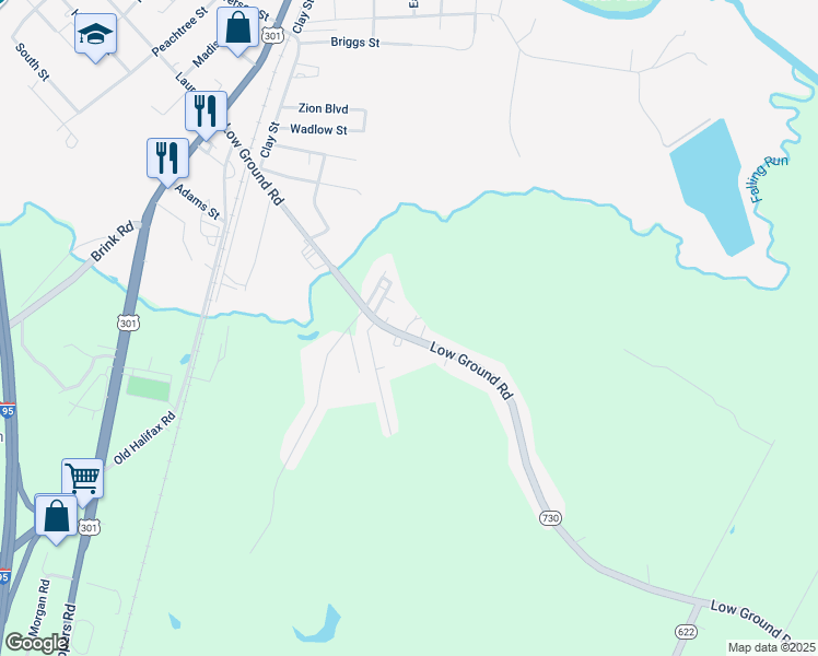 map of restaurants, bars, coffee shops, grocery stores, and more near 540 Low Ground Road in Emporia