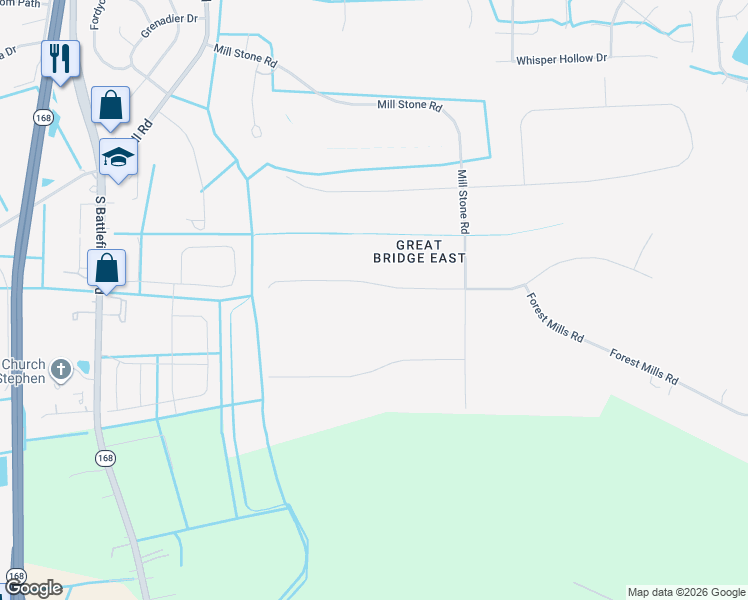map of restaurants, bars, coffee shops, grocery stores, and more near 521 Fordsmere Road in Chesapeake