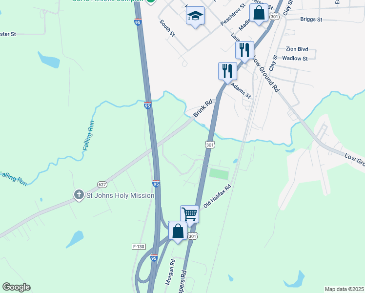 map of restaurants, bars, coffee shops, grocery stores, and more near 1187 Skippers Road in Emporia
