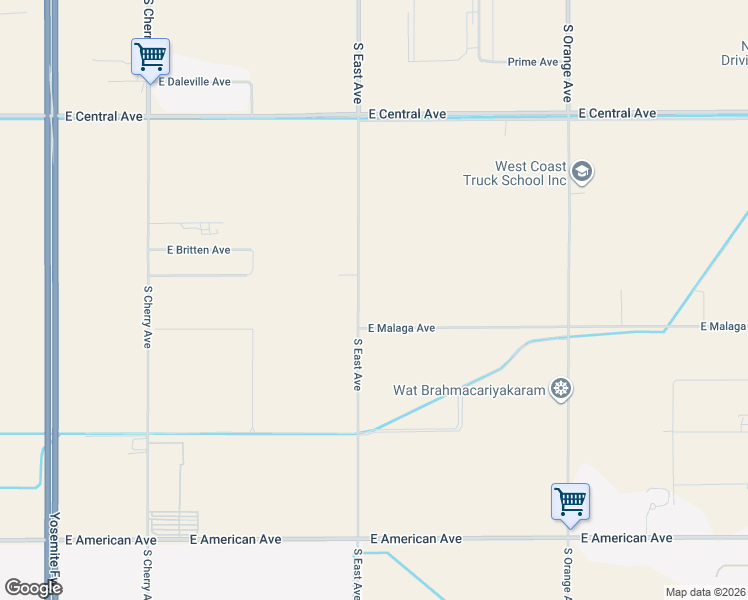 map of restaurants, bars, coffee shops, grocery stores, and more near 4322 South East Avenue in Fresno