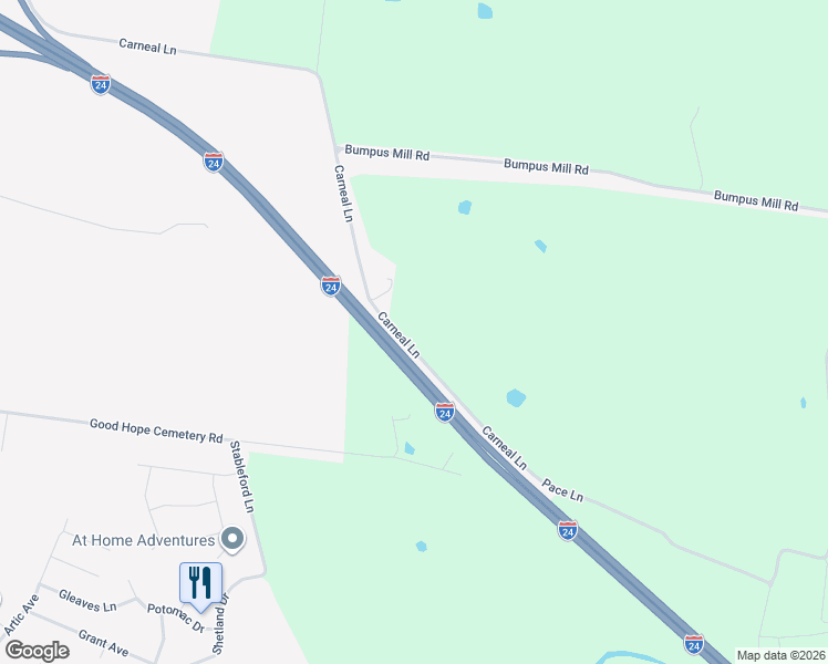 map of restaurants, bars, coffee shops, grocery stores, and more near Carneal Lane in Oak Grove