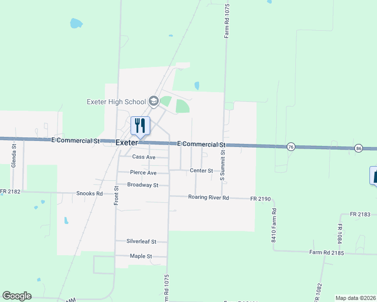 map of restaurants, bars, coffee shops, grocery stores, and more near Commercial Street in Exeter