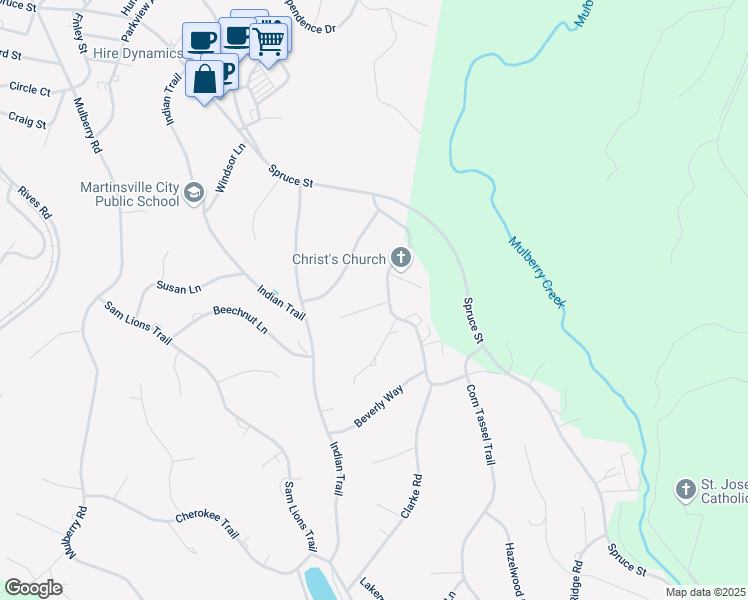 map of restaurants, bars, coffee shops, grocery stores, and more near 700 Berkshire Place in Martinsville