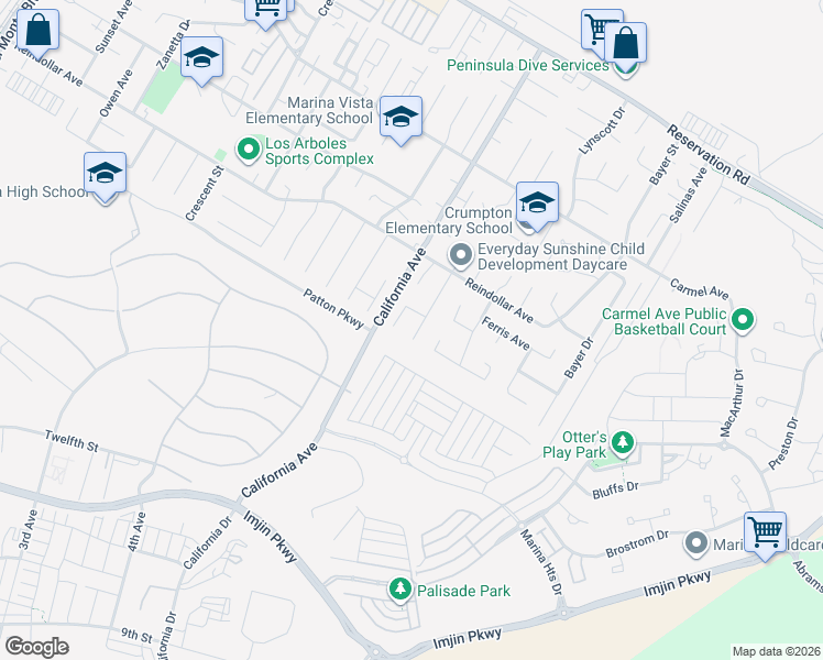 map of restaurants, bars, coffee shops, grocery stores, and more near 3007 Eddy Street in Marina