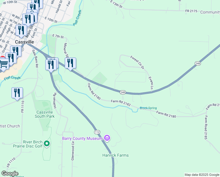 map of restaurants, bars, coffee shops, grocery stores, and more near State Highway 248 in Cassville