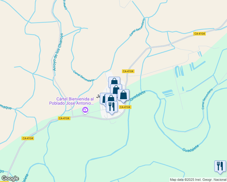 map of restaurants, bars, coffee shops, grocery stores, and more near 29 Calle Larga in José Antonio