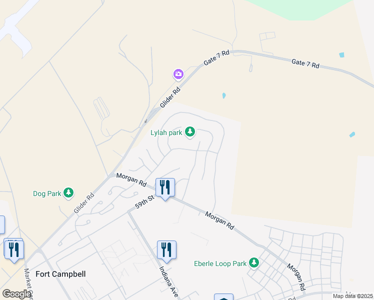 map of restaurants, bars, coffee shops, grocery stores, and more near Holland Street in Fort Campbell