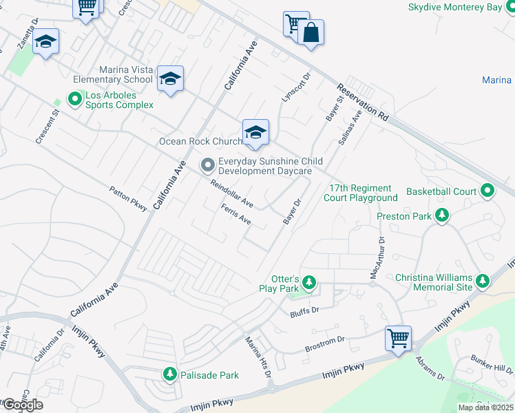 map of restaurants, bars, coffee shops, grocery stores, and more near 3068 El Capitan Drive in Marina