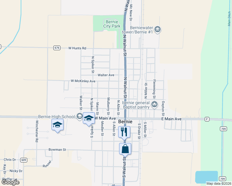map of restaurants, bars, coffee shops, grocery stores, and more near 306 North Allen Street in Bernie