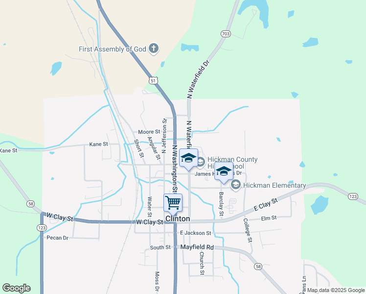 map of restaurants, bars, coffee shops, grocery stores, and more near 416 North Washington Street in Clinton