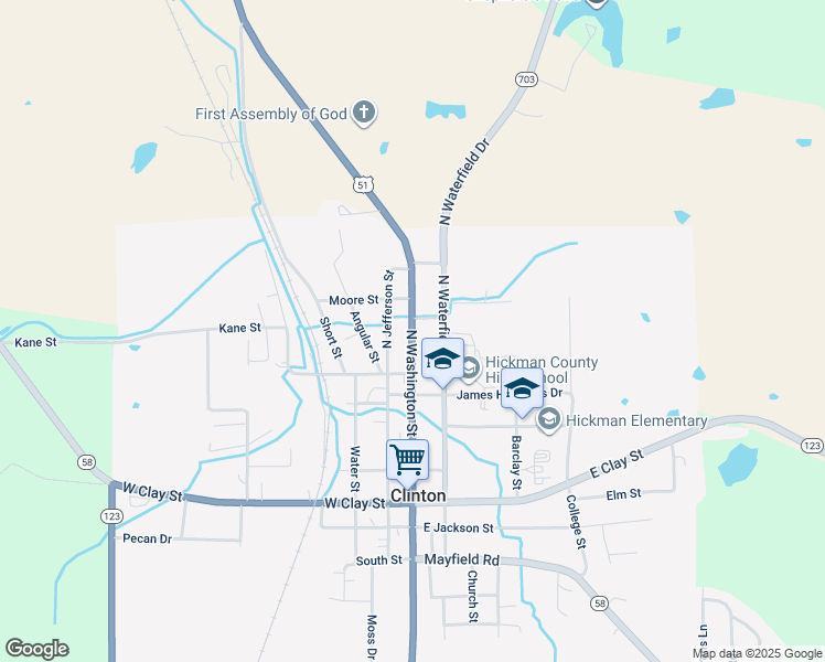 map of restaurants, bars, coffee shops, grocery stores, and more near 416 North Washington Street in Clinton