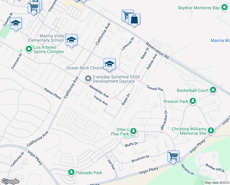 map of restaurants, bars, coffee shops, grocery stores, and more near 483 Larson Court in Marina