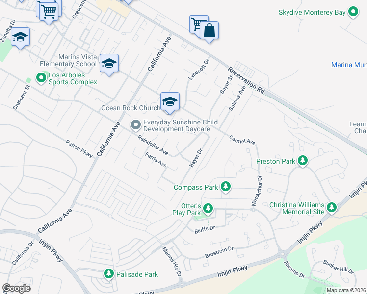 map of restaurants, bars, coffee shops, grocery stores, and more near 3055 Bostick Avenue in Marina