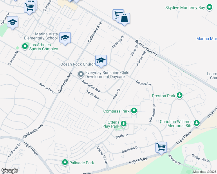 map of restaurants, bars, coffee shops, grocery stores, and more near 3055 Bostick Avenue in Marina