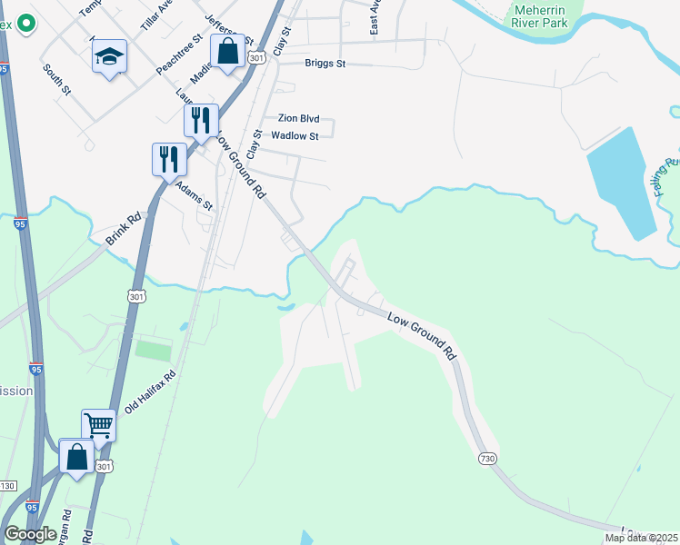 map of restaurants, bars, coffee shops, grocery stores, and more near 32 Shearin Street in Emporia